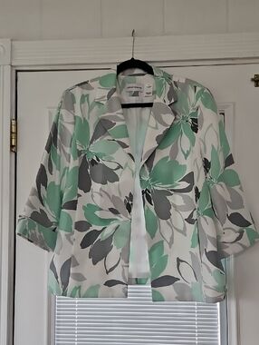 Alfred Dunner Mint, Gray & White Floral Open-Front Jacket